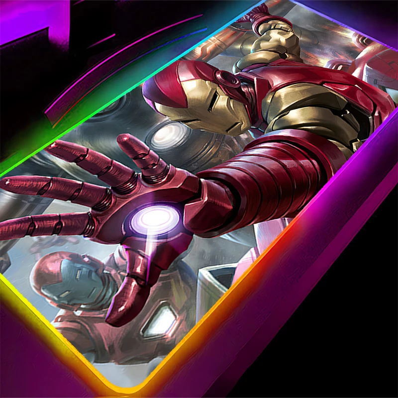 LED Mouse Pad Iron Man Anime Gaming Accessories Designed specifically RGB Mousepad Gamer PC Computer Keyboard Desk Mat Backlight