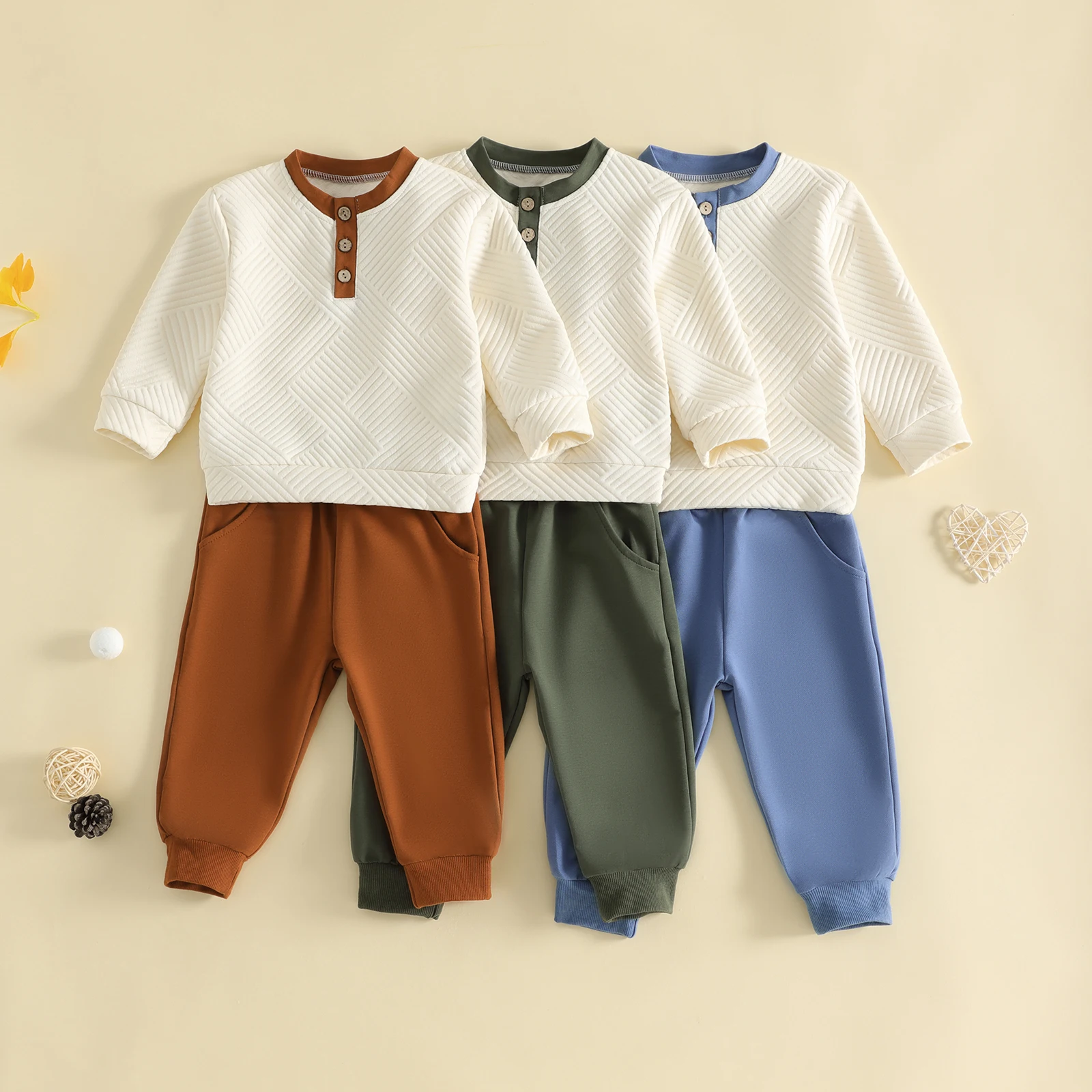 Fashion Toddler Boys Fall Outfits Adorable Long Sleeve Button Sweatshirt Pants Set Casual Boys Autumn Clothing Set