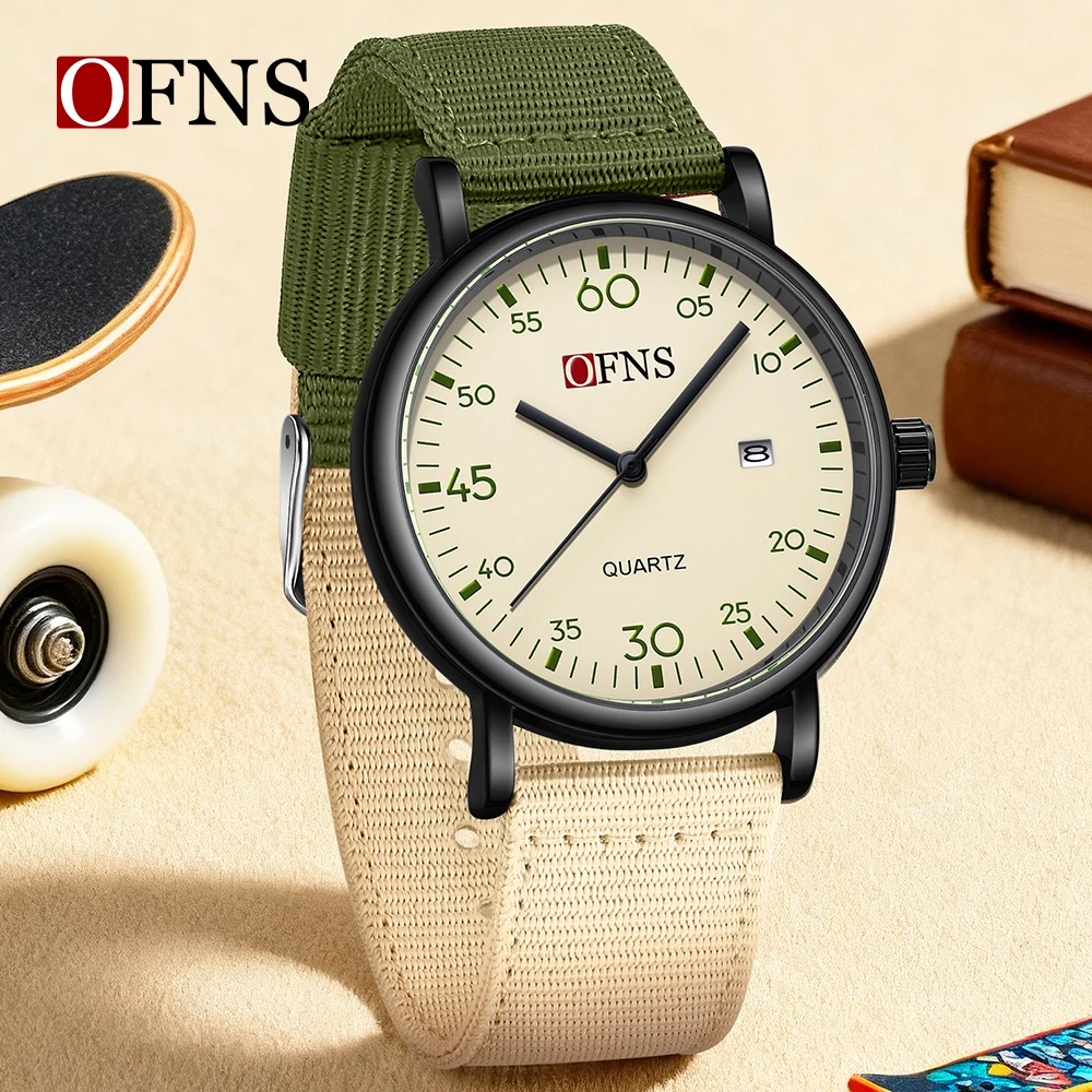 OFNS Women's Watch Calendar 3ATM Waterproof Lightweight Retro Color Contrasting Casual Fashion Men's and Women's Watch