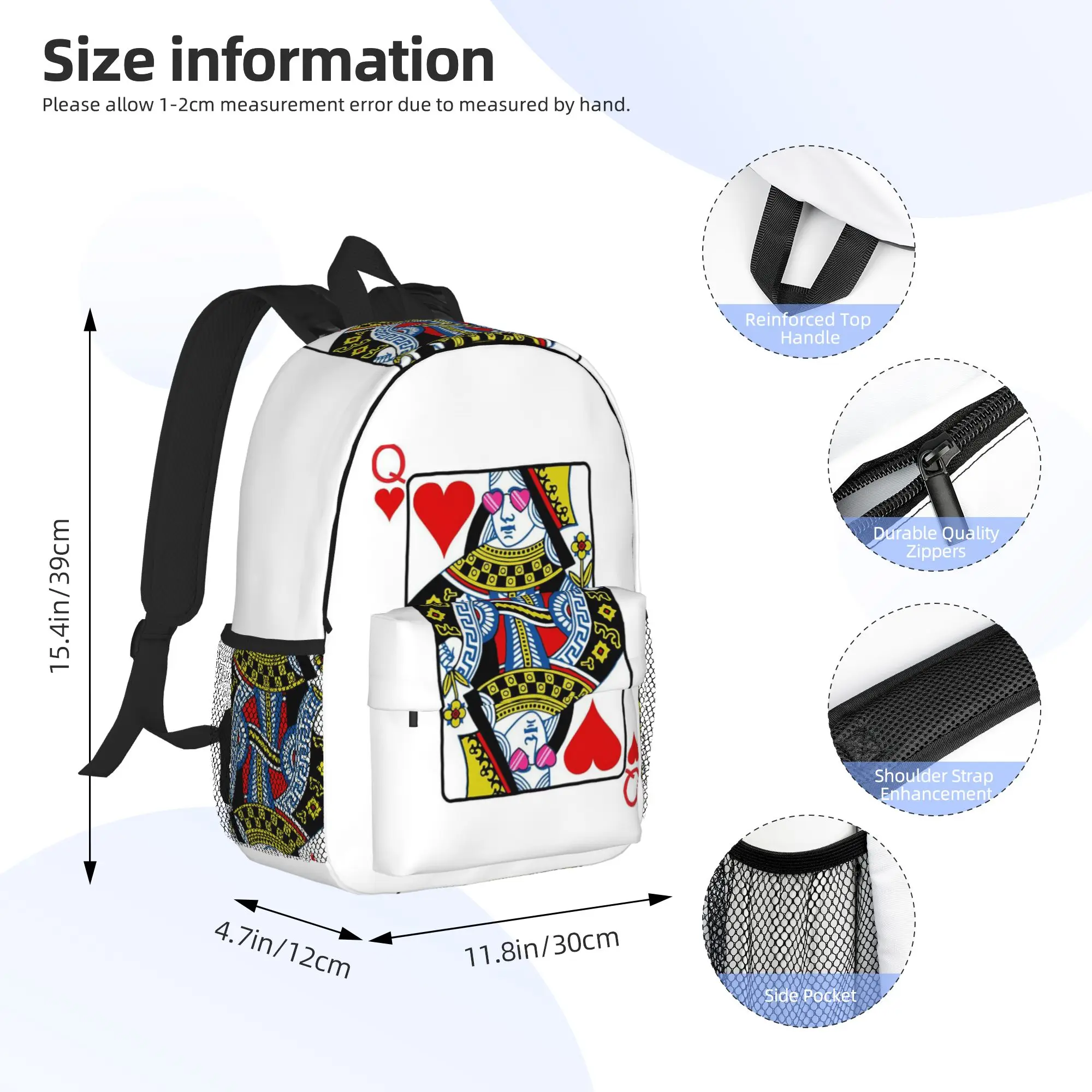 Casino Nights Red Queen Of Hearts Backpack Hot Sale Daypack Boys Girls BookBag Shoulder Bags for Men Women School Bag