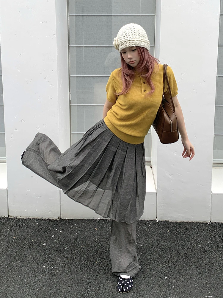 REDDACHiC Women Jacquard Stitch Skirt Pants Causal Lyocell Breathable Tie Up Wide Leg Palazzo Pants Trendy Alternative Clothes