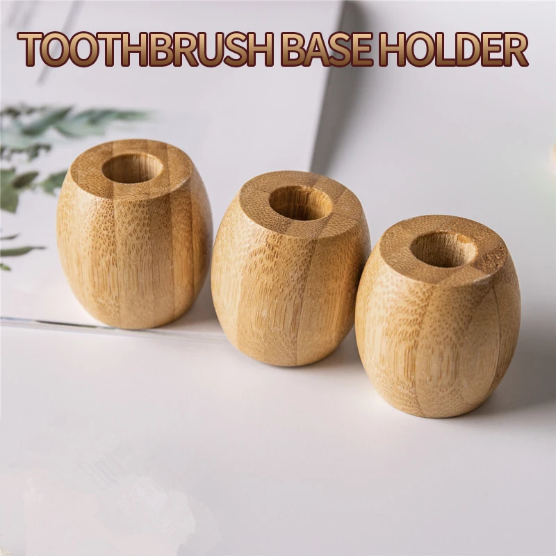 Toothbrush Base Holder - Bamboo and Wood Base - Desktop Bathroom non Perforated Toothbrush Holder - Home and Toothbrush Storage