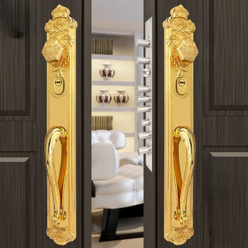 

Luxury European Style/ Brass Villa Door Lock Security Hotel Entry Double-Open Folio Solid Wood