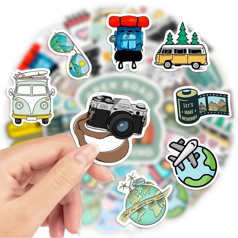 10/25/50PCS Mixed Travel World Waterproof Outdoor Hiking  Stickers DIY Skateboard Laptop Luggage Cup Bike Motorcycle Phone PVC