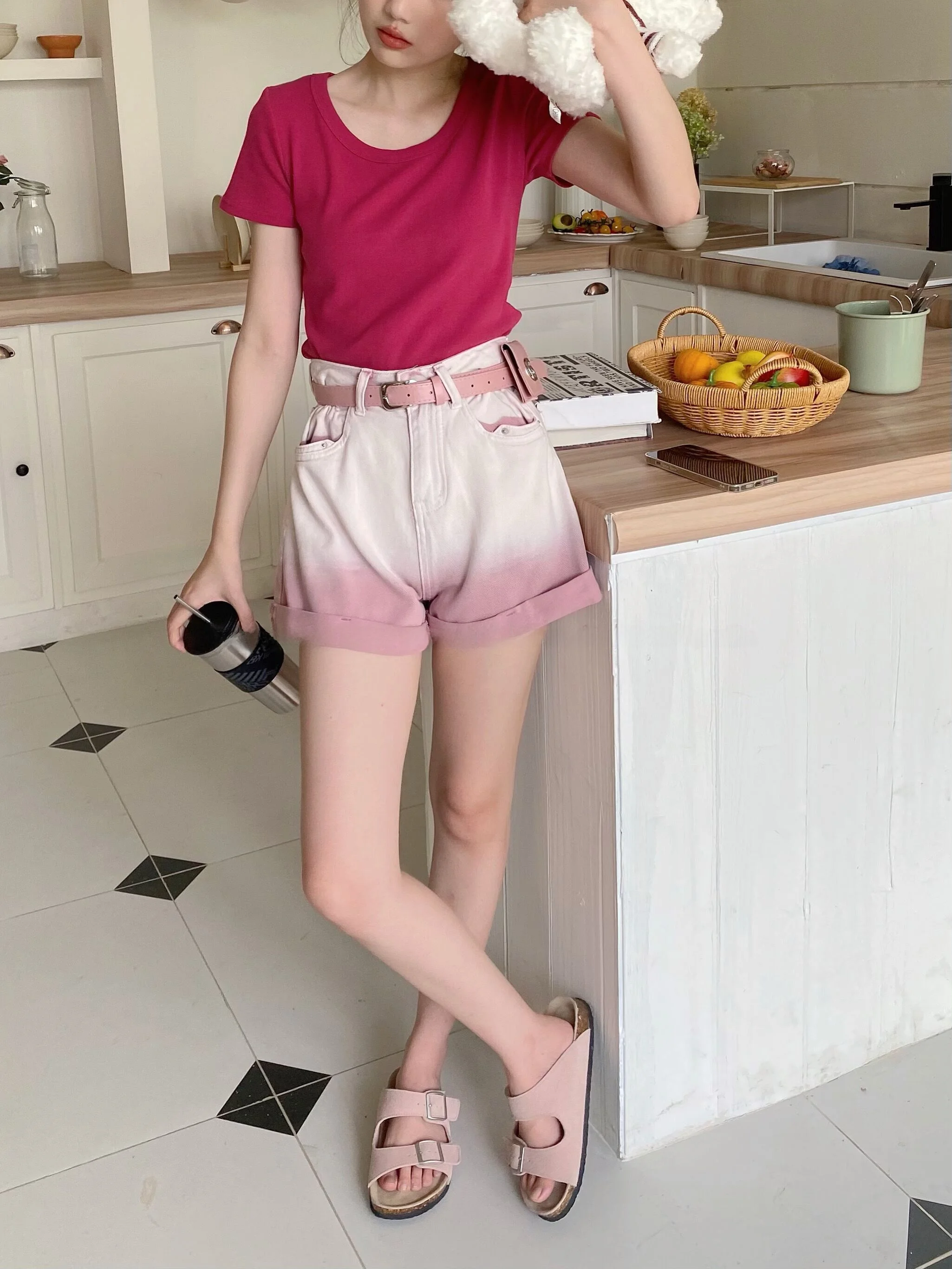 

High Waist Wide Leg ort Jeans Women's Summer Slim Fit Loose A-Line Hot Pants Color Blo adient Turn-Up Denim Skinnies