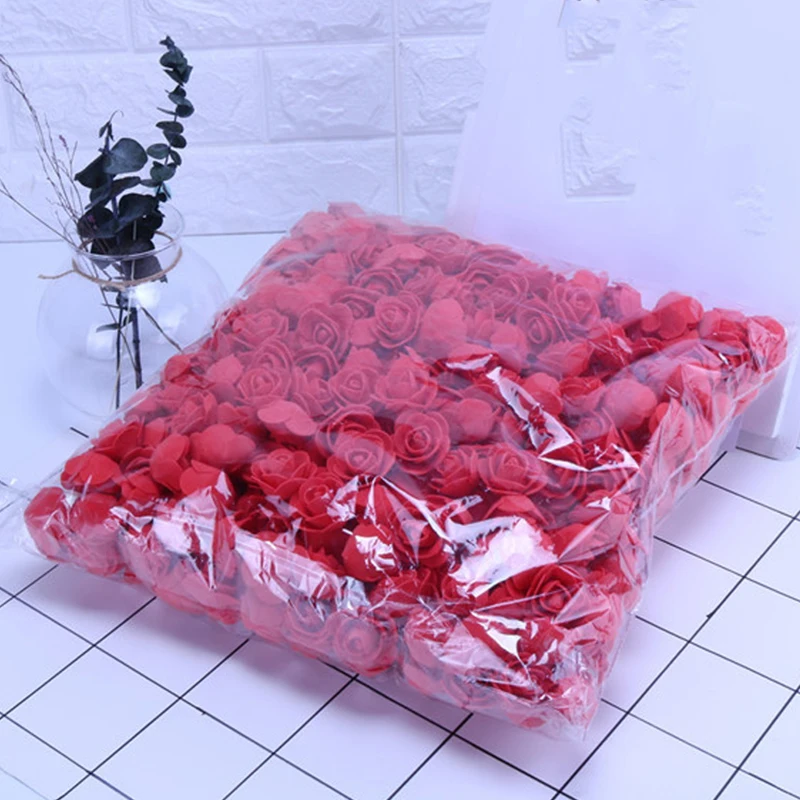 

100/500pc 3.5 cm PE Foam Rose Flower Head Diy Handmade Rose Bear Material for Birthday Party Valentine's Day Gift for Girlfriend