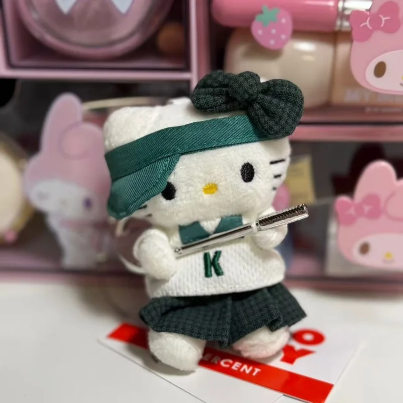 Kawaii golfe olá kitty pelúcia chaveiro dos desenhos animados jogar golfe kitty boneca de pelúcia pequeno saco pingente sanrio boneca mochila charme