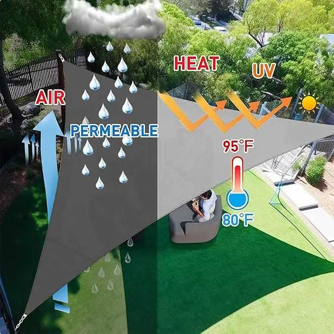 Dreieckiges Schattenzelt, UV-Schutz, mit Befestigungssets für Terrasse, Pool, Strand, Garten, Sonnenschutzzelt – Detail 9