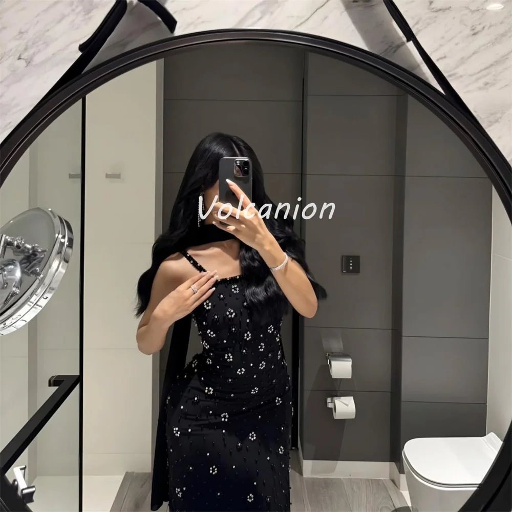 맞춤형 패션 섹시한 쉬폰 꽃 구슬 라인 석 리본 스트레이트 스파게티 스트랩 롱 드레스 맞춤형 행사 드레스