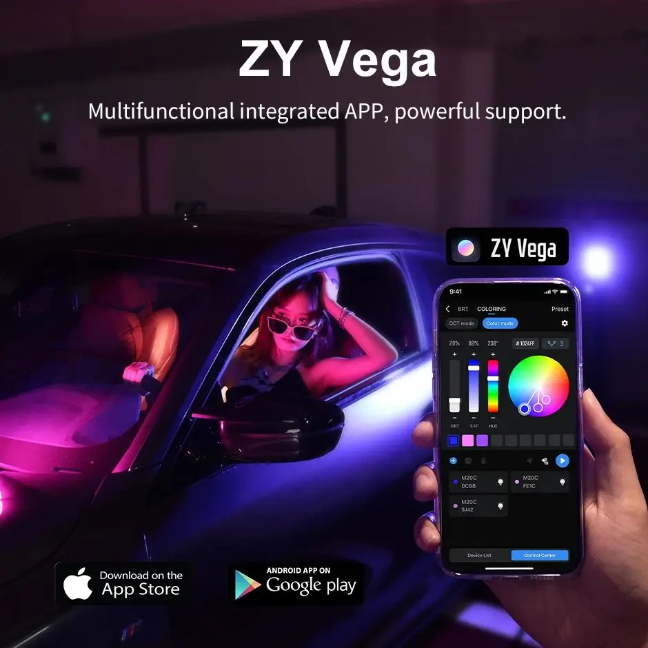 Zhiyun fiveway m20 bicolor m20c rgb 20w led luz de vídeo 2500k-10000k app controle luz de preenchimento para ins youtube vlog streaming ao vivo