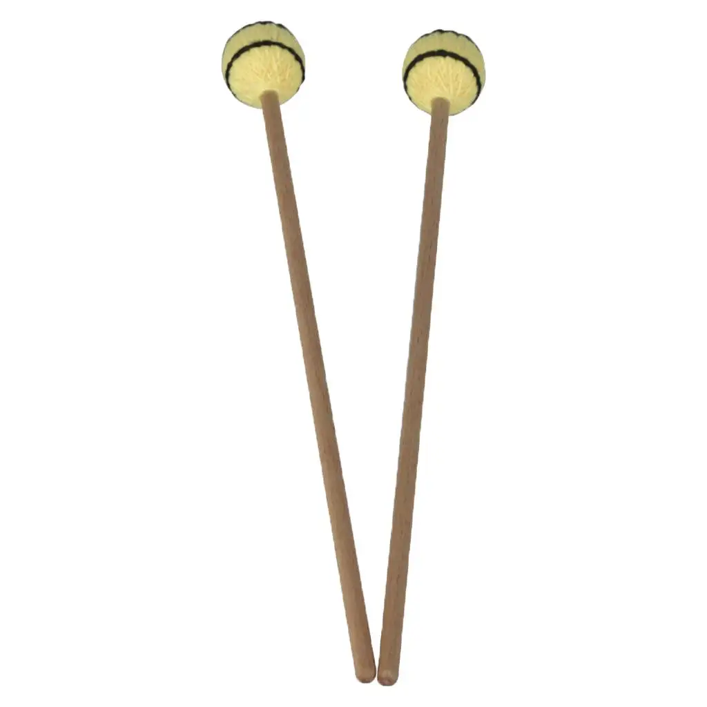 1 Pair Yellow Yarn Head Marimba Mallets with Beech Handle for Keyboard Percussion Instrument