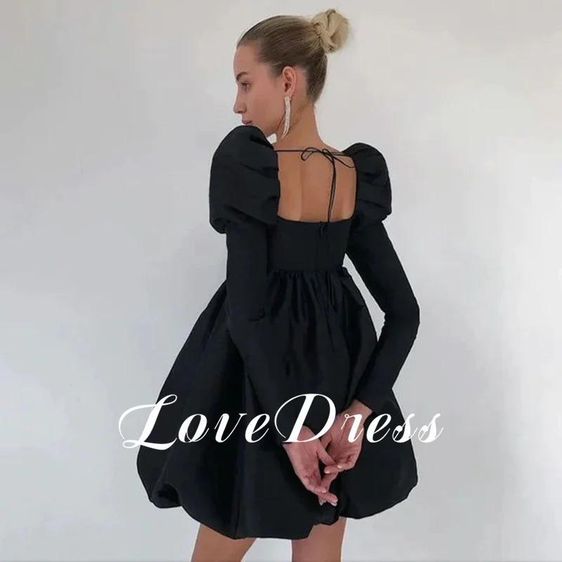 LoveDress Simple Satin Mini Wedding Dresses Beach Square Collar Long Sleeves Ball Gowns Sexy Backless Lace UP Vestido De Novia