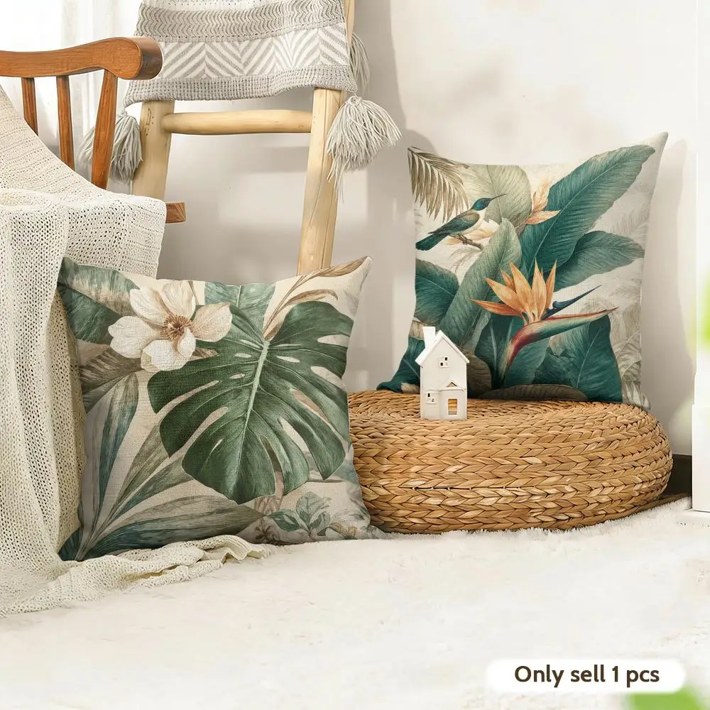 Vintage Tropical Garden Cushion Cover Natural Linen Double Sided Print  Throw Pillow Case for Sofa Couch Home Decor