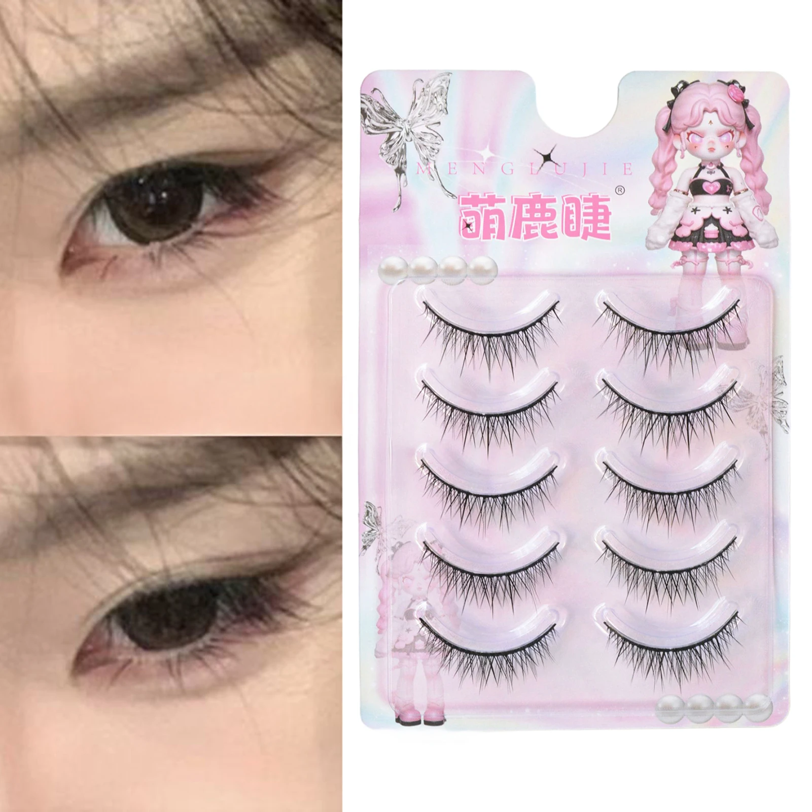 5 Paar koreanische Baby-gerade Wimpern, hartes Band, falsche Wimpern, natürliches Fischschwanz-Design für Cosplay, tägliches Make-up