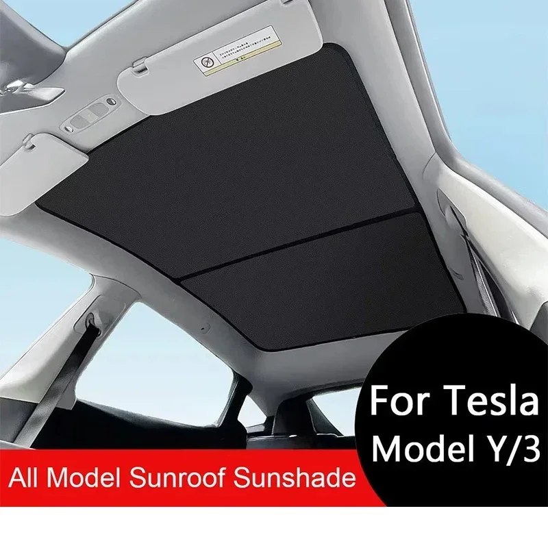 Car Sunroof Special Sunshade Curtain, Suitable for Tesla Model 3 Y Panoramic Double-Layer Silver Coating Heat-Insulating Curtain