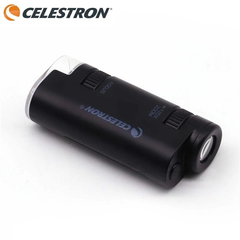 CELESTRON Portable Hand Monocular Microscope 60X-120X Stepless Zoom Microscope Light Source Focus on Easy for Beginner/Child