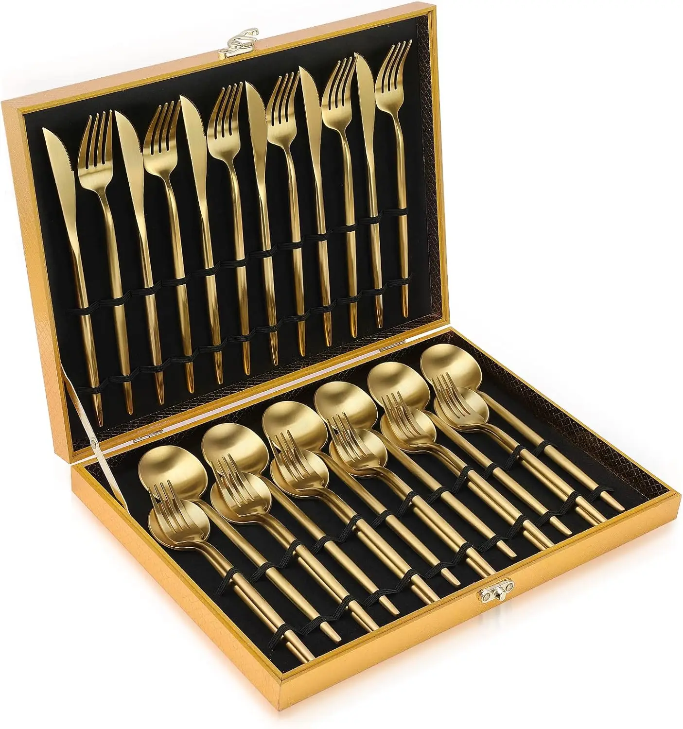 

30-Piece Matte Gold Stainless Steel Flatware Set for 6, Dishwasher Safe Kitchen Utensils with Gift Box