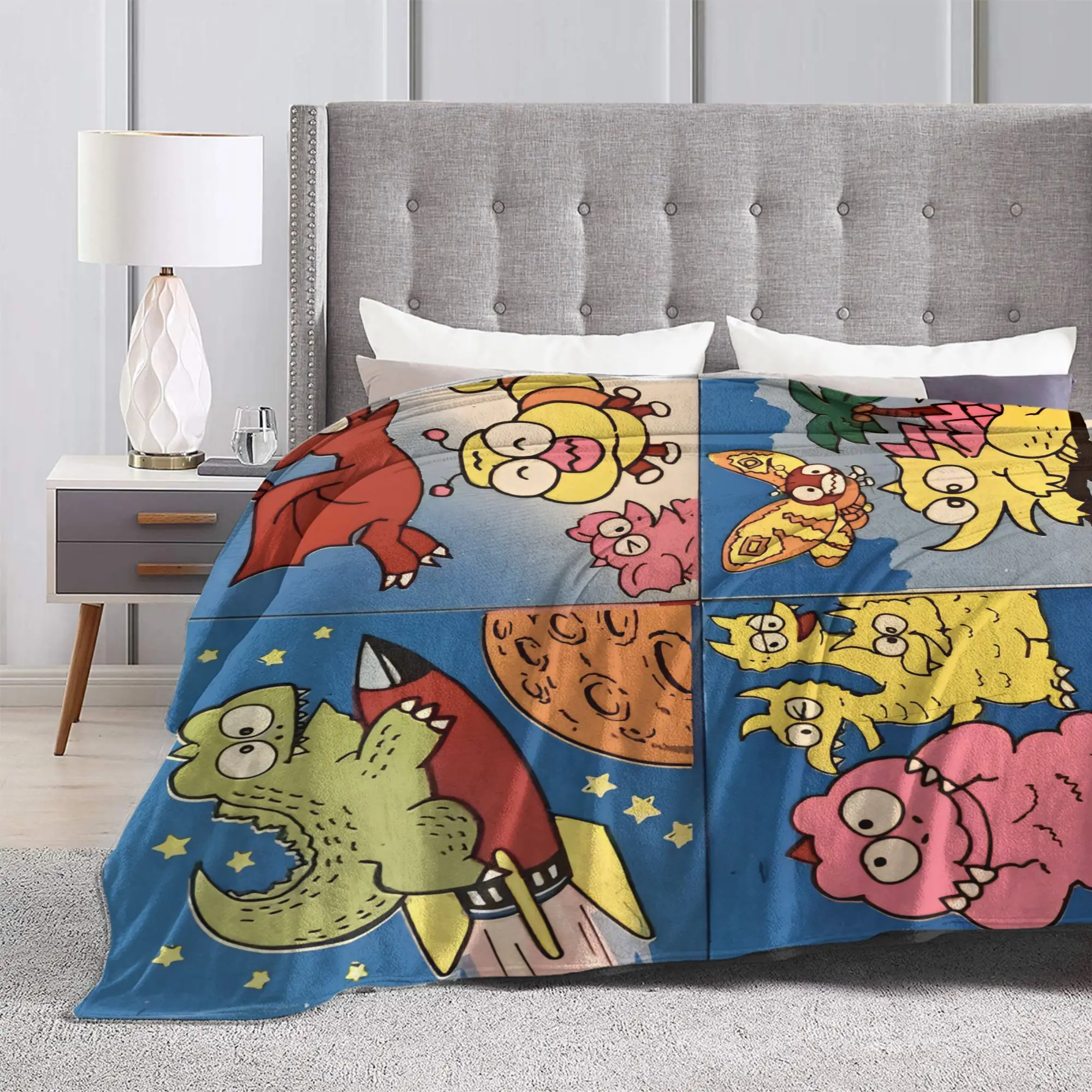 Chibi Monster Island Buddies Fleece Throw Blankets 80s Blanket for Sofa Office Super Soft Bed Rug