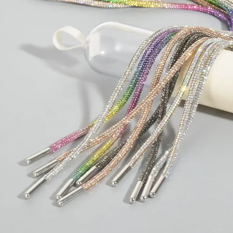 1Pcs Rainbow Diamond Shoelaces Luxury Rhinestone Shoe Laces Sneakers Laces Shoes Round Shoelace 100/120/140/160CM DIY Strings