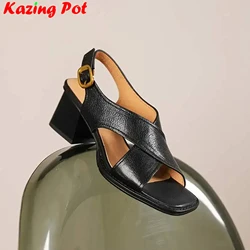 Krazing Pot Big Size Sheepskin Peep Toe Slingback Chunky High Heel Summer Shoes Office Lady Vintage Casual Fashion Women Sandals