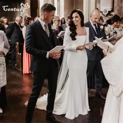 Vestido de casamento simples para mulheres noiva sereia vestidos de noiva manga longa pescoço quadrado sem costas robe de mariee nouveaute personalizado