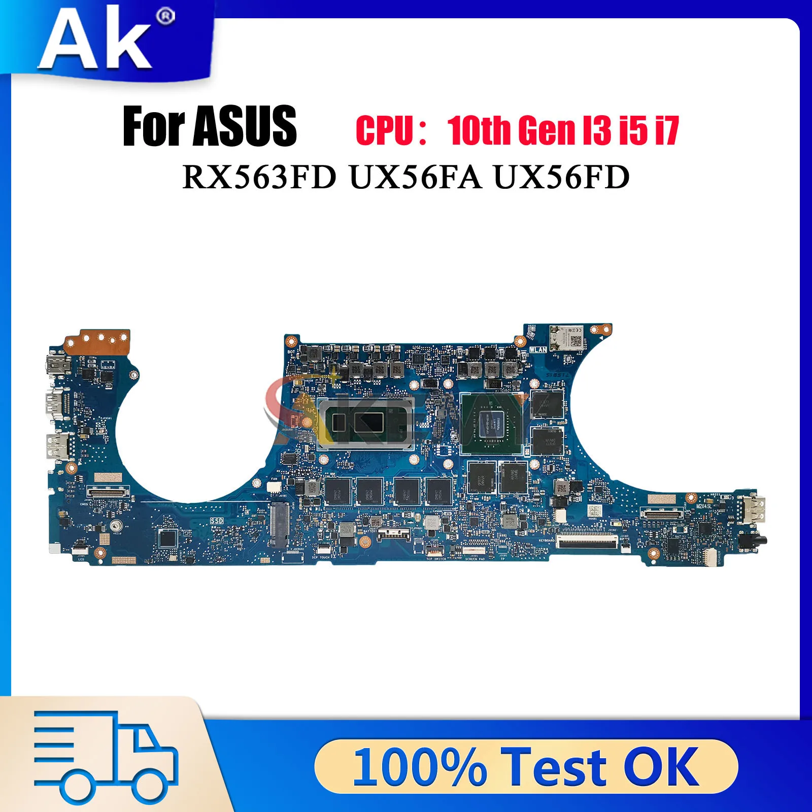 Placa-mãe para laptop ASUS ZenBook UX563FD UX56FD UX563 BX563FD UX56FA Q536FD com processadores Intel de 10ª Geração i3, i5 e i7