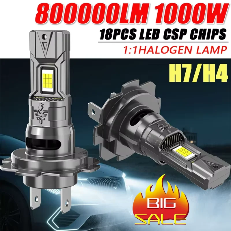 H4 H7 Led Canbus Lights 1:1 Mini Size Car Headlight With Fan 800000LM Super Bright Wireless Turbo Fog Bulb 6000K Automobile Lamp