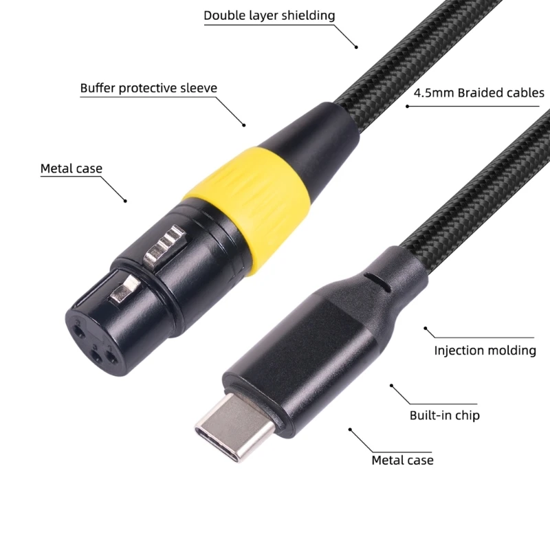 USB Type C Male to XLR Female Microphone Cable Type-C to XLR Stereo Audio Adapter Connector Cord 2M 3M for Smartphones Laptop