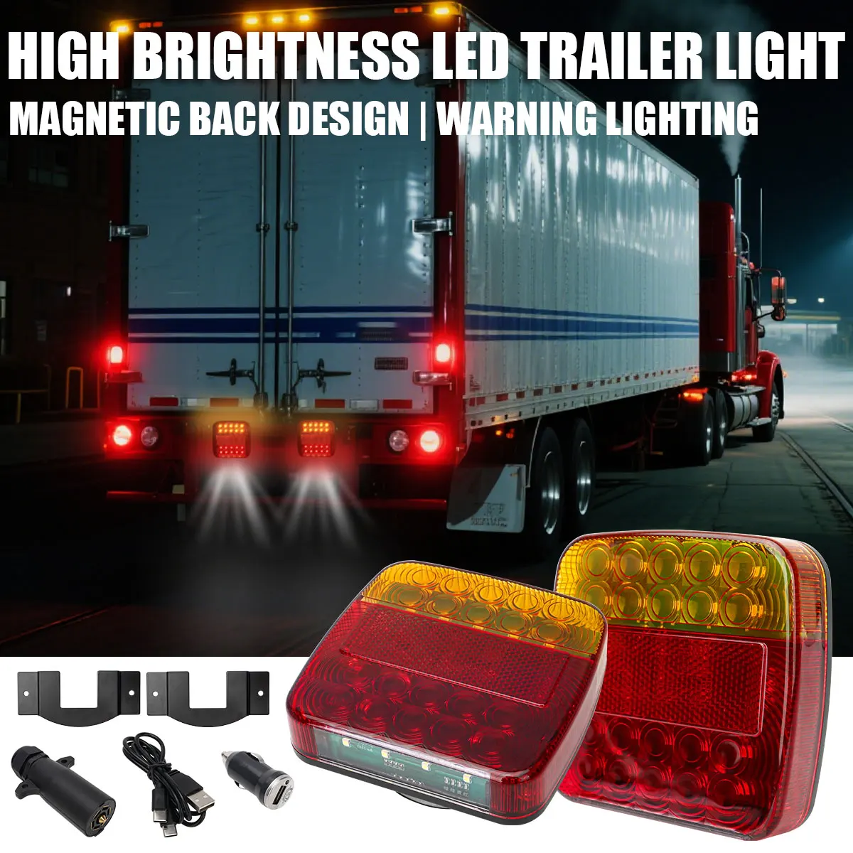 

Magnetic Euro/US LED Wireless/Wired Trailer Rear Taillight Signal Warning Brake Lamp Truck Tail Light For Caravan RV Lorry Truck