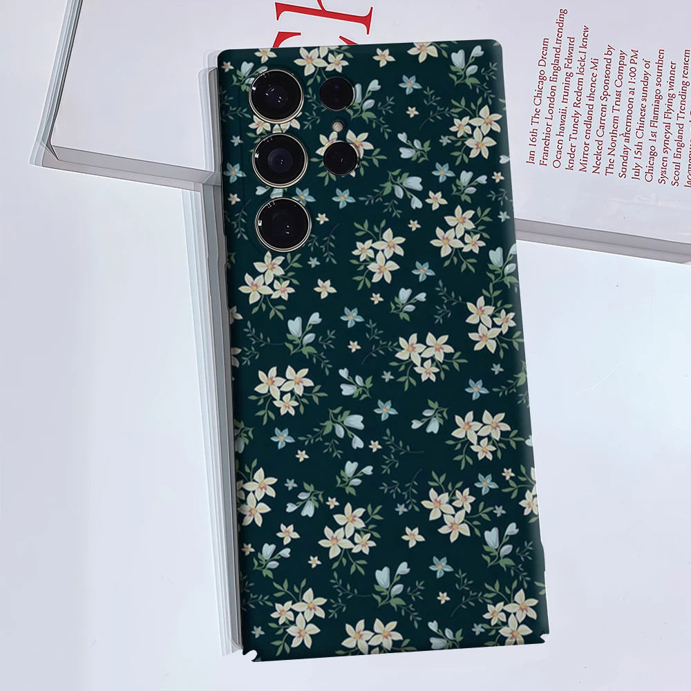 حافظة هاتف بأزهار باستيل خضراء لهاتف سامسونج جالاكسي S25 Ultra S24 S23 Ultra Plus غطاء خلفي بطبقة مزدوجة مقاوم للصدمات