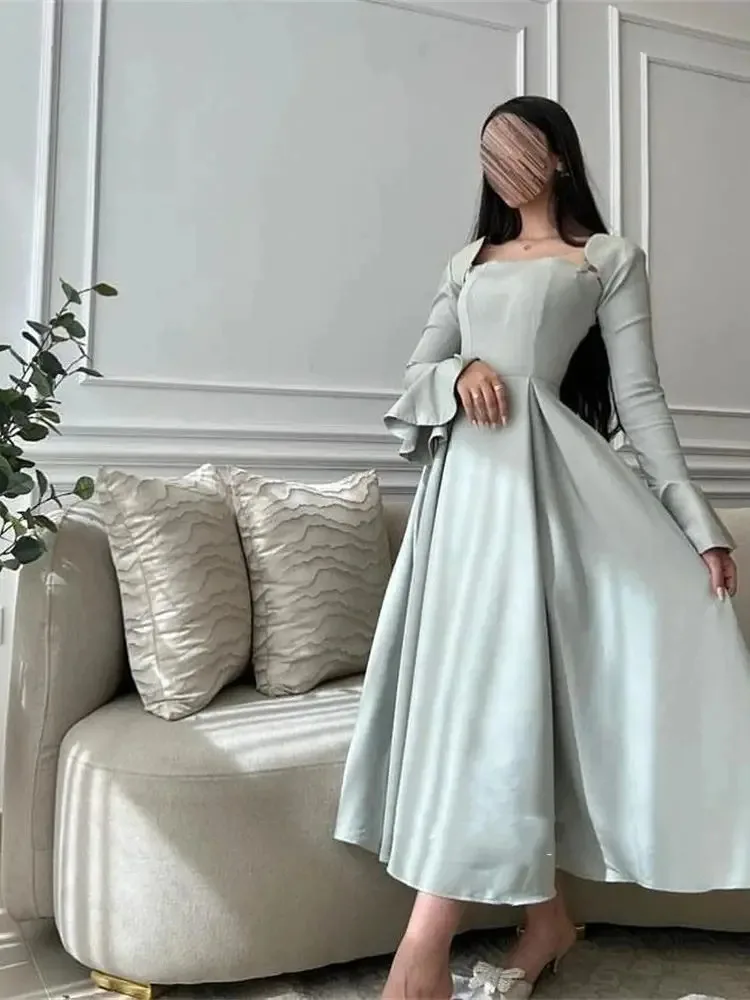 

Square Collar Ball Dress Saudi Arabia Prom Jersey Ruffles Formal Evening A-line Square Neck Bespoke Occasion Gown