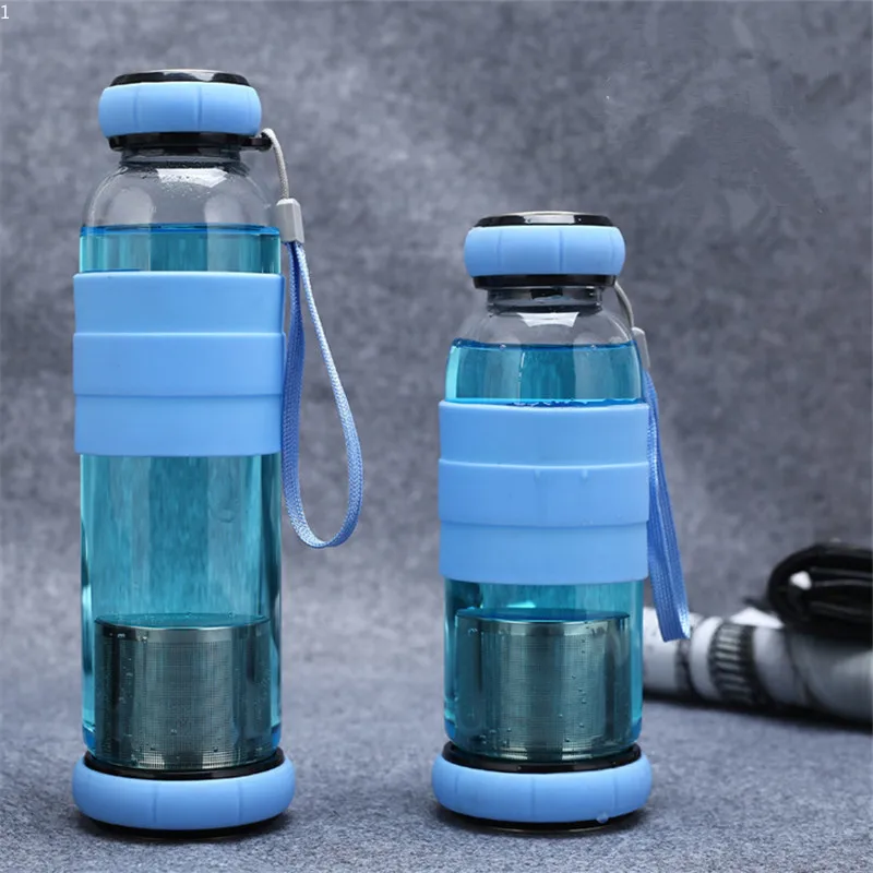 550ML Portable Rope Sports&Outdoor Glass Water Bottle Fruit Juice Kettle Drink Cup Directly Stainless Steel Tea Strainer