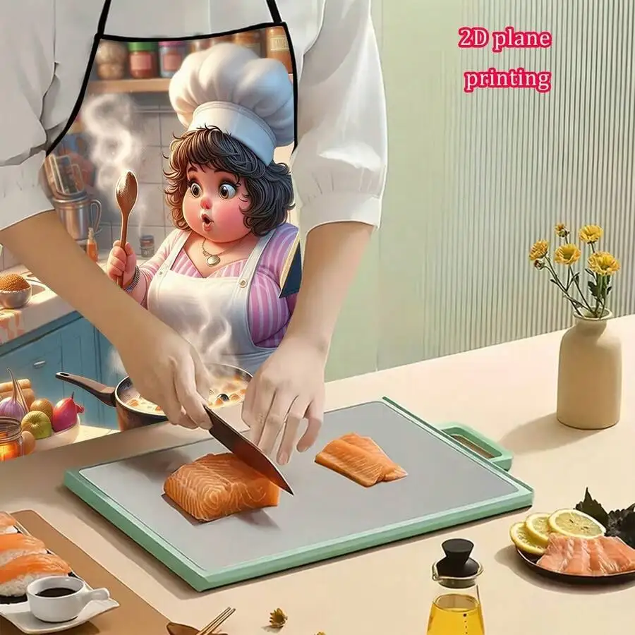 Cartoon Chef Woman Cooking Pot Kitchen Apron Funny Baker Theme Linen Cooking Bibs Multi Sizes Novelty Gift