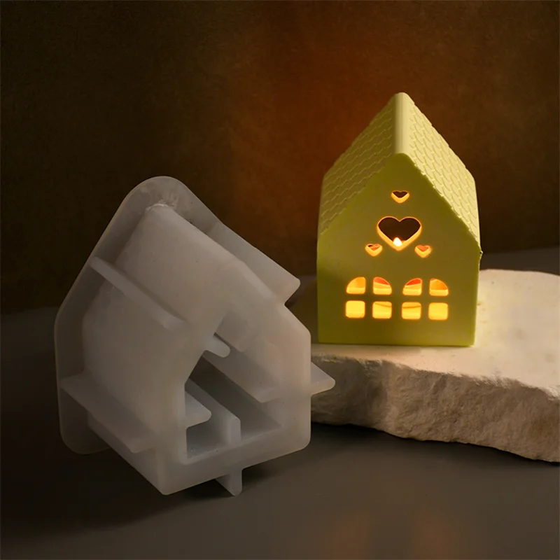 Chrsitmas House Shape Candle Holder Silicone Mold Xmas Ornament Candlestick Home Decoration Mould