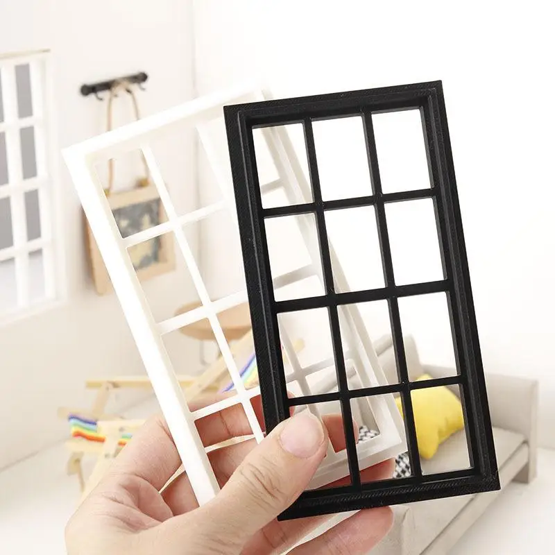 1/12 Dollhouse Simulation Wood Window Frame Model Mini Furniture Decor Micro Scene Building Prop Wooden Doll House DIY Accessory