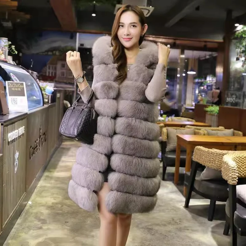 

Fur Vest Imitation Fox Fur Fashionable Hooded Vest Woman