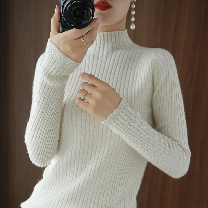 MRMT 2024 Brand New Striped And a Half Turtle Neck Women's Knitted Bottoming Shirt Ladies Slim Short Sweater Women Tops