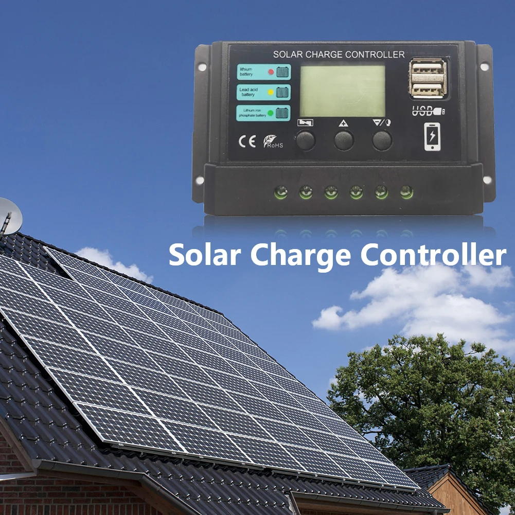 30A Solar Panel Charge Controller Dual USB Port 12V 24V Solar Panel Voltage Regulator for Lithium Iron Phosphate Battery