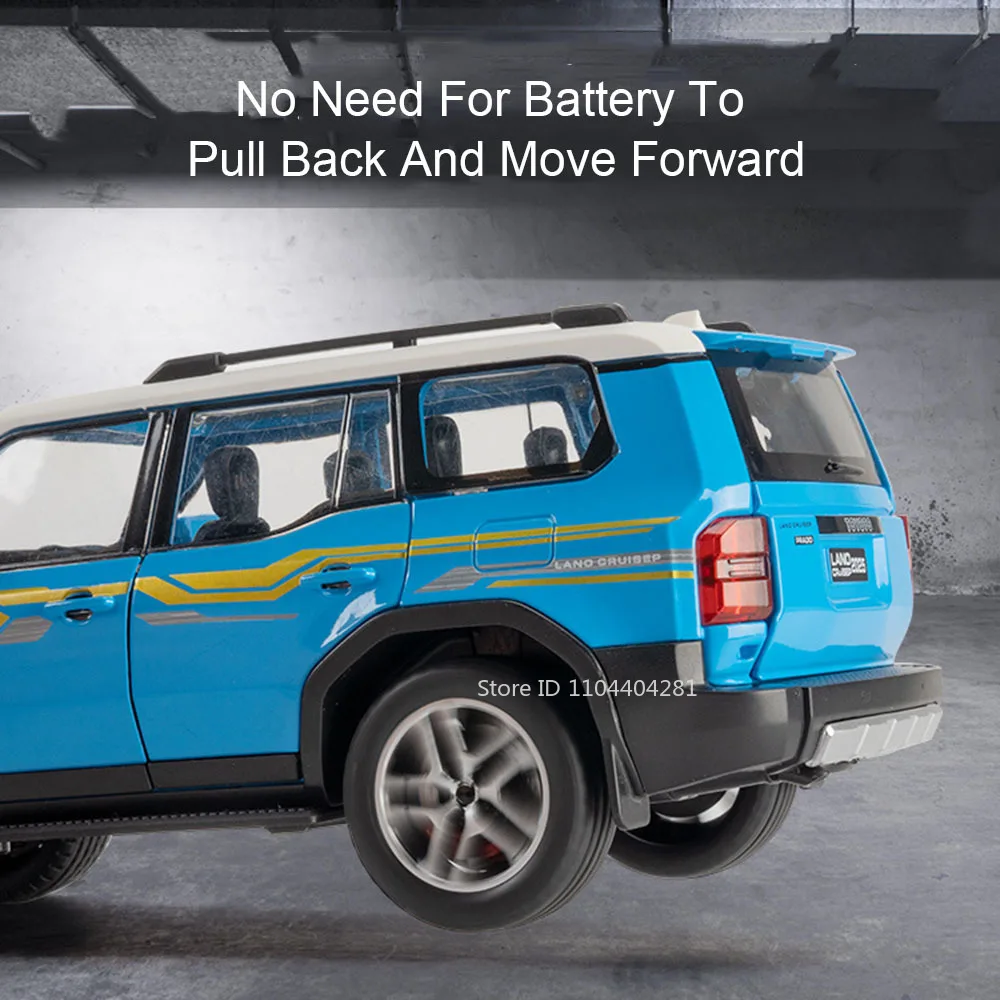 1:24 Prado Cruiser Model ze Stopu Metalu, Zabawka, Odlewany Metalowy Samochód z Otwieranymi Drzwiami, Dźwiękiem i Światłem, Miniatura z Napędem Pull Back, Prezent dla Chłopca