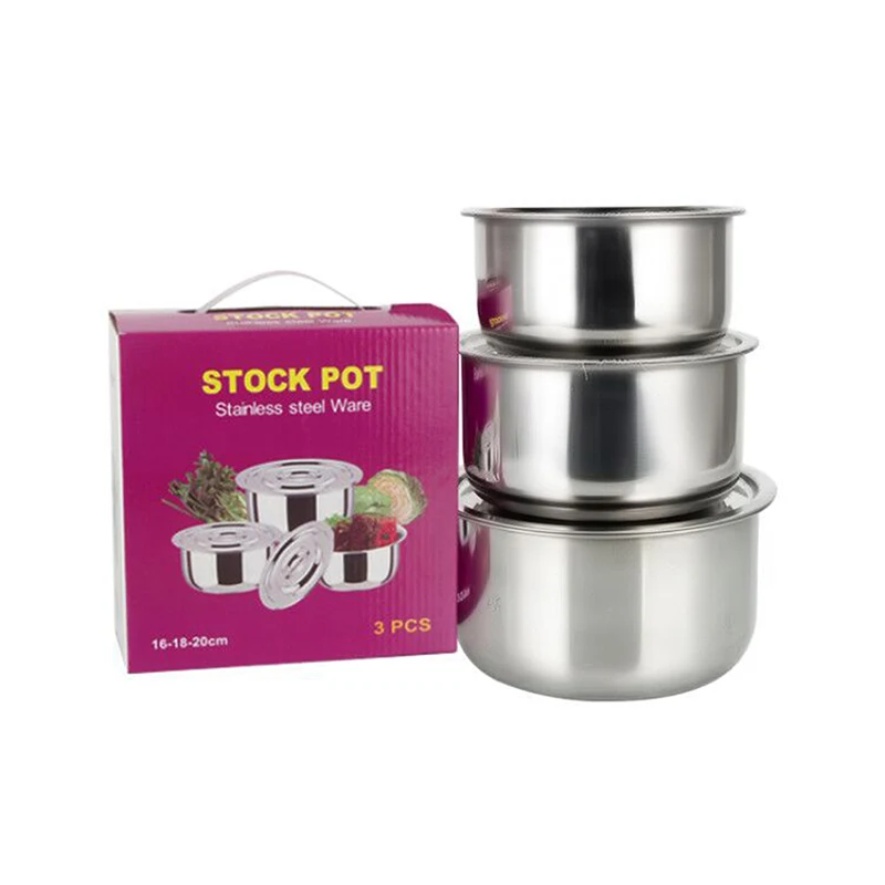 2/3pcs Stainless Steel Soup pot Stock Pot Set with Lid Kitchenware Stew Pot Cooking Tools Cookware Kitchen Accessories