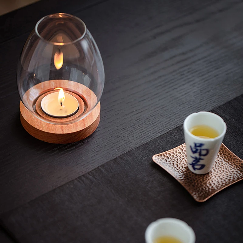 1PC Windproof Candle Shade Cover Glass Candlestick Holder Romantic Chinese Style Dinner Zen Home Household Decoration