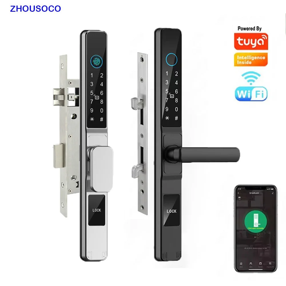 Tuya wifi à prova dwaterproof água inteligente fechadura da porta impressão digital app senha cartão rfid keyless digital fechadura eletrônica alumínio/vidro deslizante