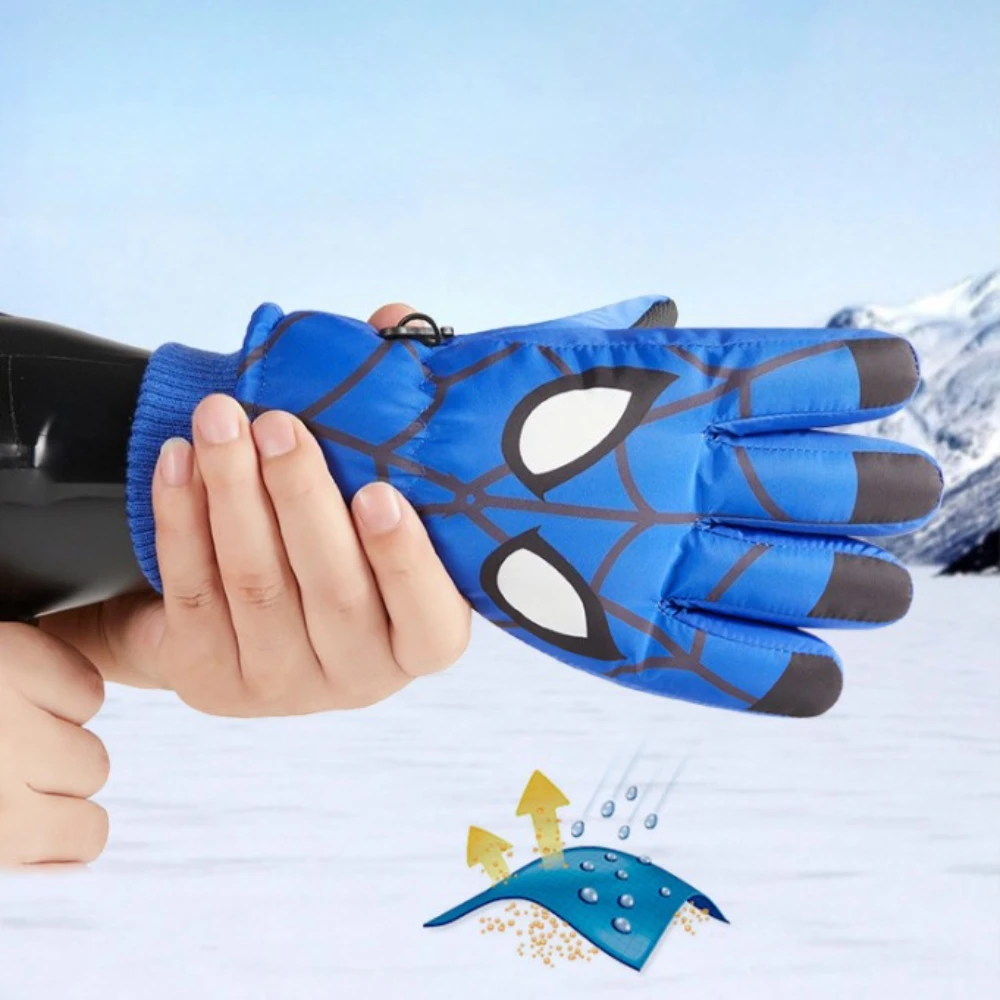 스파이더 맨 어린이 스키 장갑 야외 사이클링을위한 방풍 양털 장갑 멋진 만화 테마 따뜻한 장갑 어린이 선물