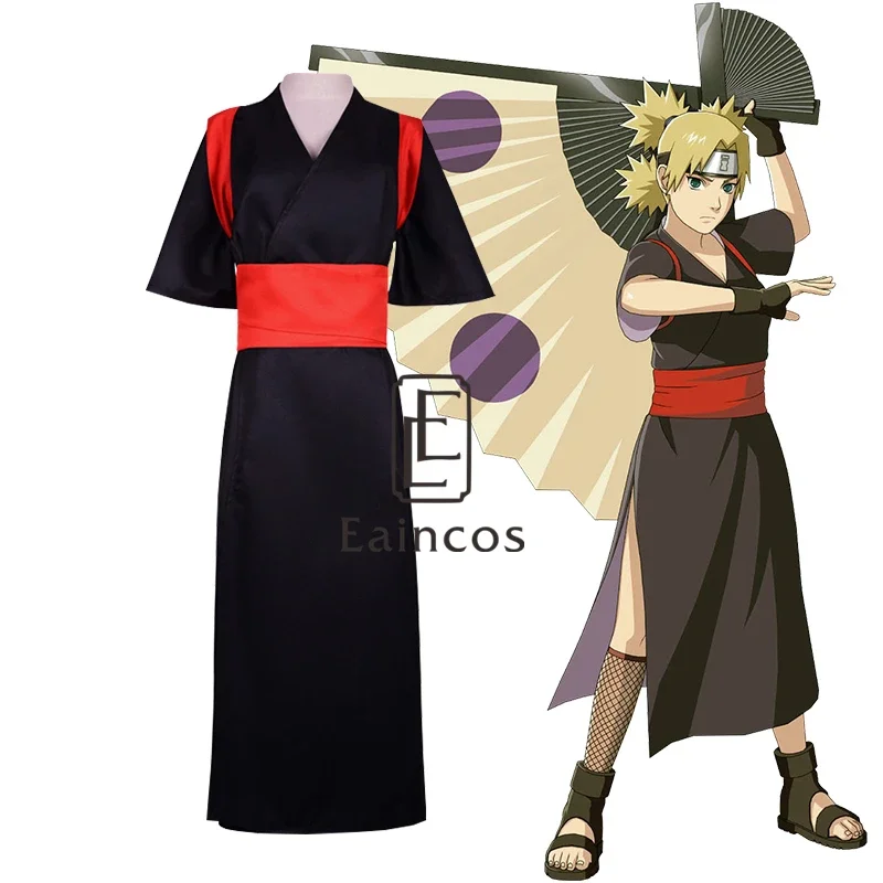 

Anime NARUTO Temari Costume Cosplay Halloween Party Full Set Black kimono Shoes Custom Made