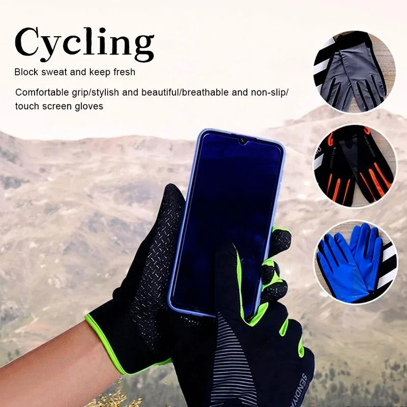 Luvas de ciclismo full finger touch screen para homens, MTB, bicicleta, motocicleta, ginásio, treinamento, fitness, ao ar livre, pesca, verão