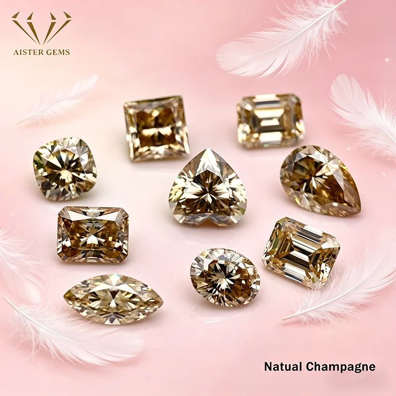 Natural Champagne Moissanite Stones 0.5-5.0ct Round Oval Emerald Heart Radiant Cut Jewelry Making Stones with GRA Certificate