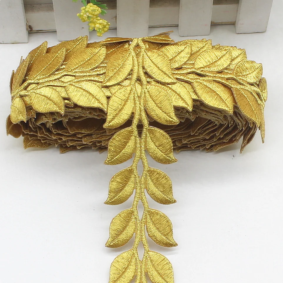 1 Yard Gold Cosplay Costume Braid Embroidered Lace Diy Applique Trims Iron On Gold and Sliver Metallic Lace 3.8CM