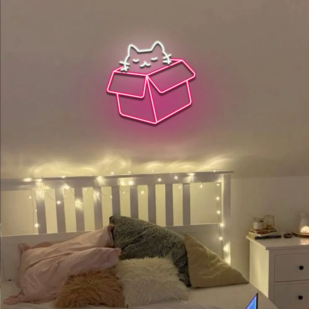 Cat Box Neon Sign,Funny Cat LED Neon,Cartoon Cat Neon Sign,Funny Cat Neon Sign,Box Cat Neon Sign,Cat Club Light LED