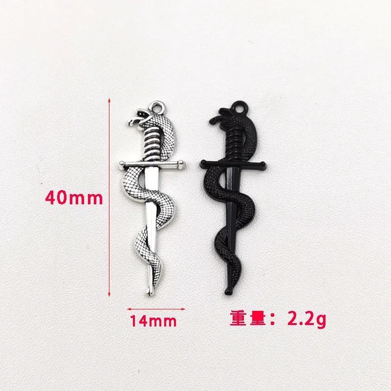 10Pcs/lot Punk Retro Wrapping Snake Sword Charms Pendant DIY Necklace Earrings Charm Jewelry Making DIY Jewelry Findings