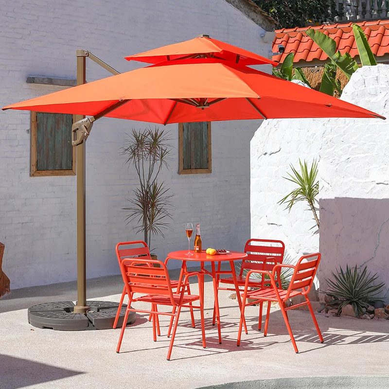 Outdoor tables and chairs with umbrellas, courtyard cafe, all-aluminum chairs, open-air simple modern milk tea shop, outdoor lei
